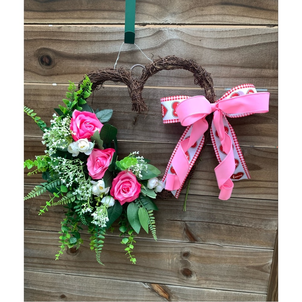 Mother’s Day Heart Shaped Floral Grapevine Wreath With Roses